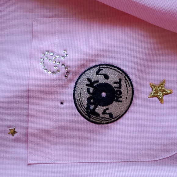 Rock & Roll Theme Pink Shirt/Tunic with lots of Bling in EUC Size XL Womens - Picture 2 of 5